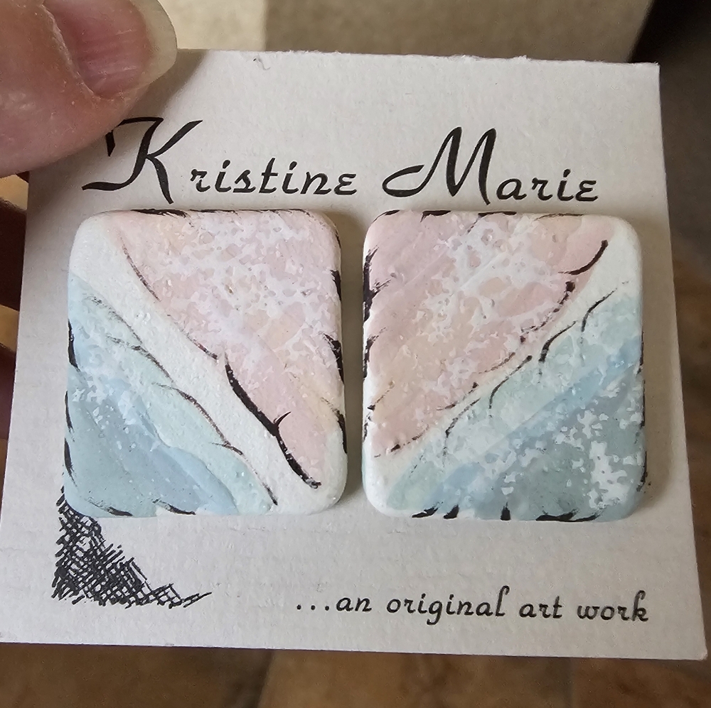 NWT Handmade Kristine Marie Pastel Abstract Square Earrings
